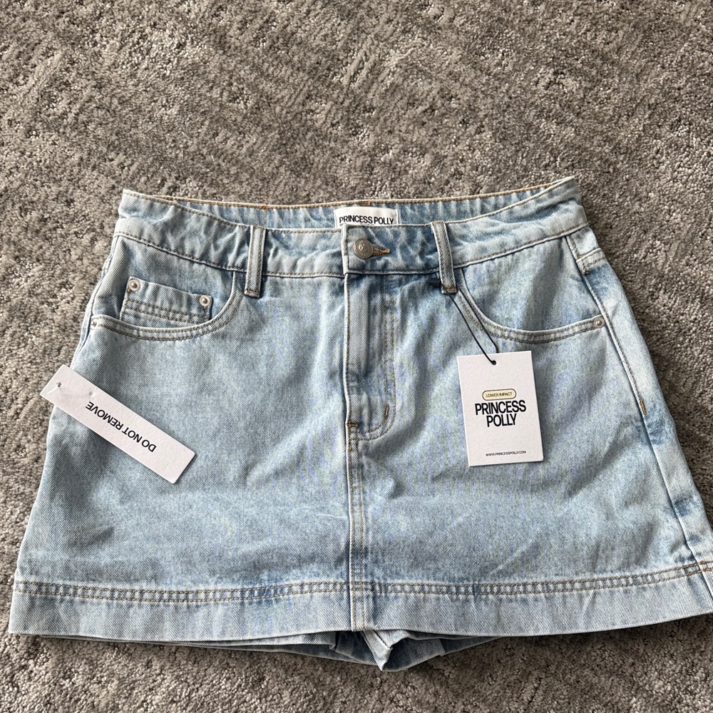 Princess Polly Sky Blue Denim Skort